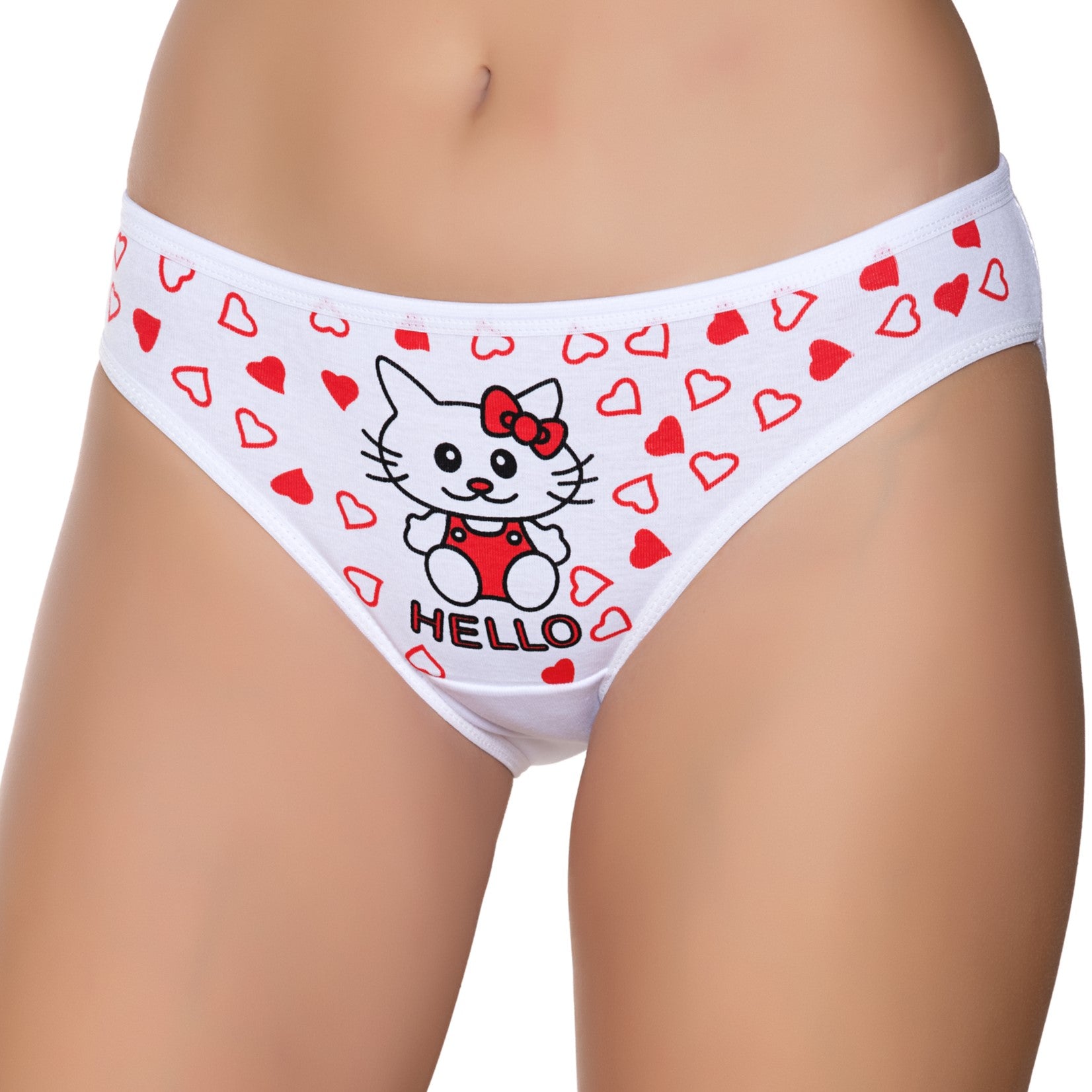 Gümüş 6013 Kadın Ribana İnce Bel Kırmızı Hello Baskılı Bikini