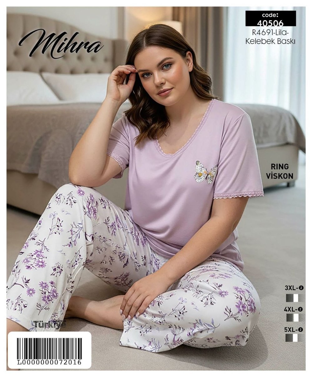 Mihra 40506 Rıng Viskon Bayan Kısa Kol Battal Pijama Takım KOD-3