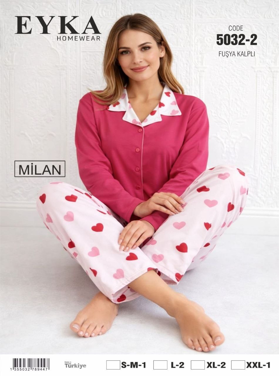Eyka 5032-2 Milan Düğmeli Uzun Kol Bayan Pijama Takımı KOD-3