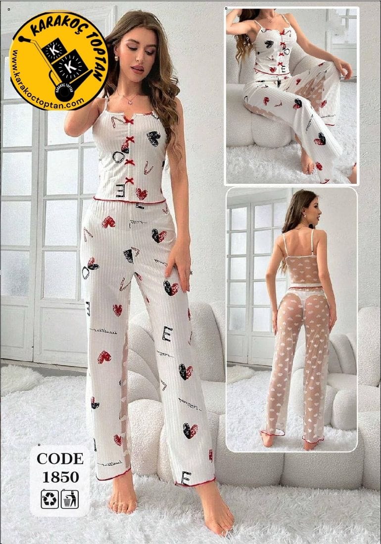 Rotana Arka Tüllü İp Askı Kadın Pijama Takım KOD-3