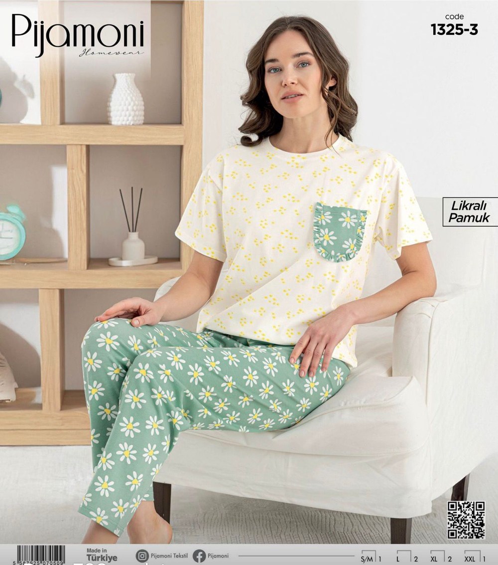 Pijamoni 1325 Likralı Pamuk Kısa Kol Bayan Pijama Takım KOD-4