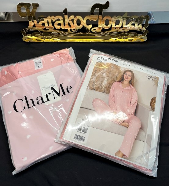Charme 605 Milan Gömlek Yaka Uzun Kol Düğmelli Bayan Pijama Takım KOD-1