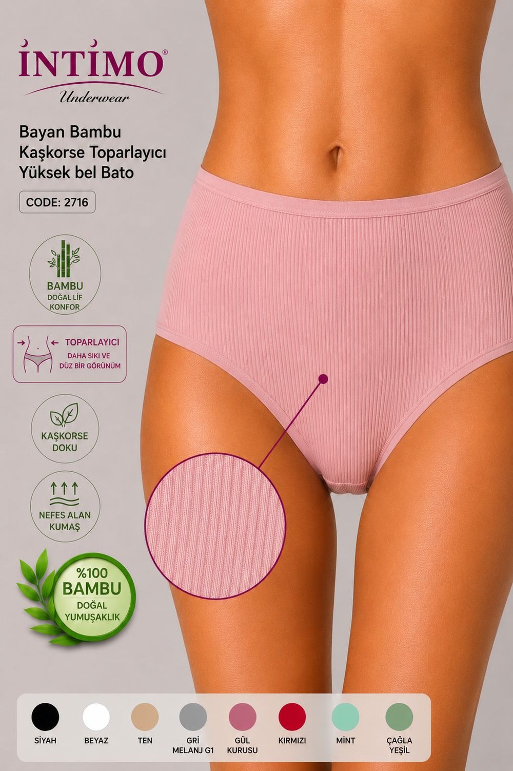 İntimo 2716 Bambu Kaşkorse Yüksek Bel Bato ASORTİ