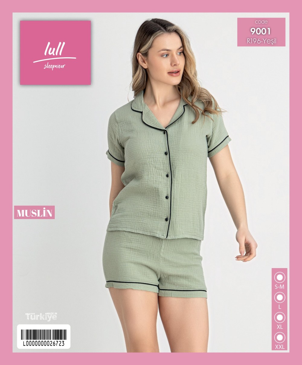 Lull 9001-9004 Muslin Düğmeli Bayan Şort Takım KOD-2
