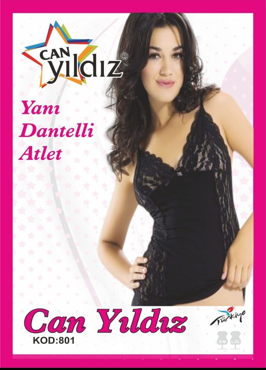 Can Yıldızı 801 Yanı Dantelli Atlet SİYAH