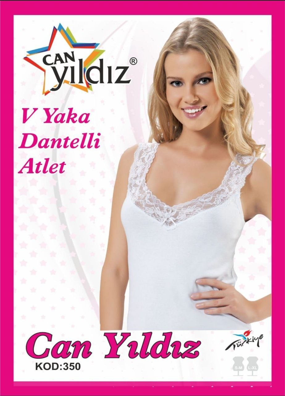 Can Yıldızı 350 V Yaka Dantelli Atlet FUŞE PEMBE