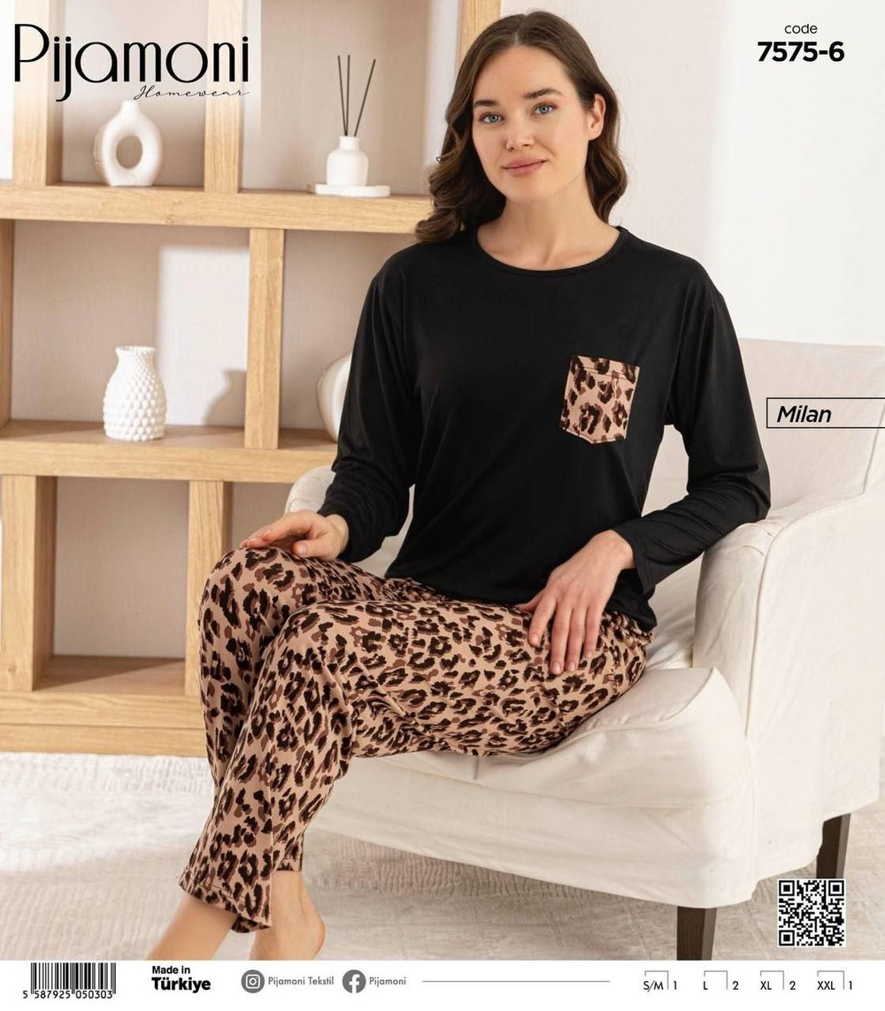 Pijamoni 7575 Milan Cepli Uzun Kol Bayan Pijama Takım KOD-3