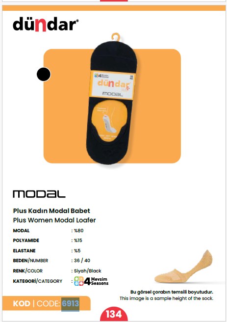 Dündar 6913 Unisex Bay Bayan Modal Babet SİYAH