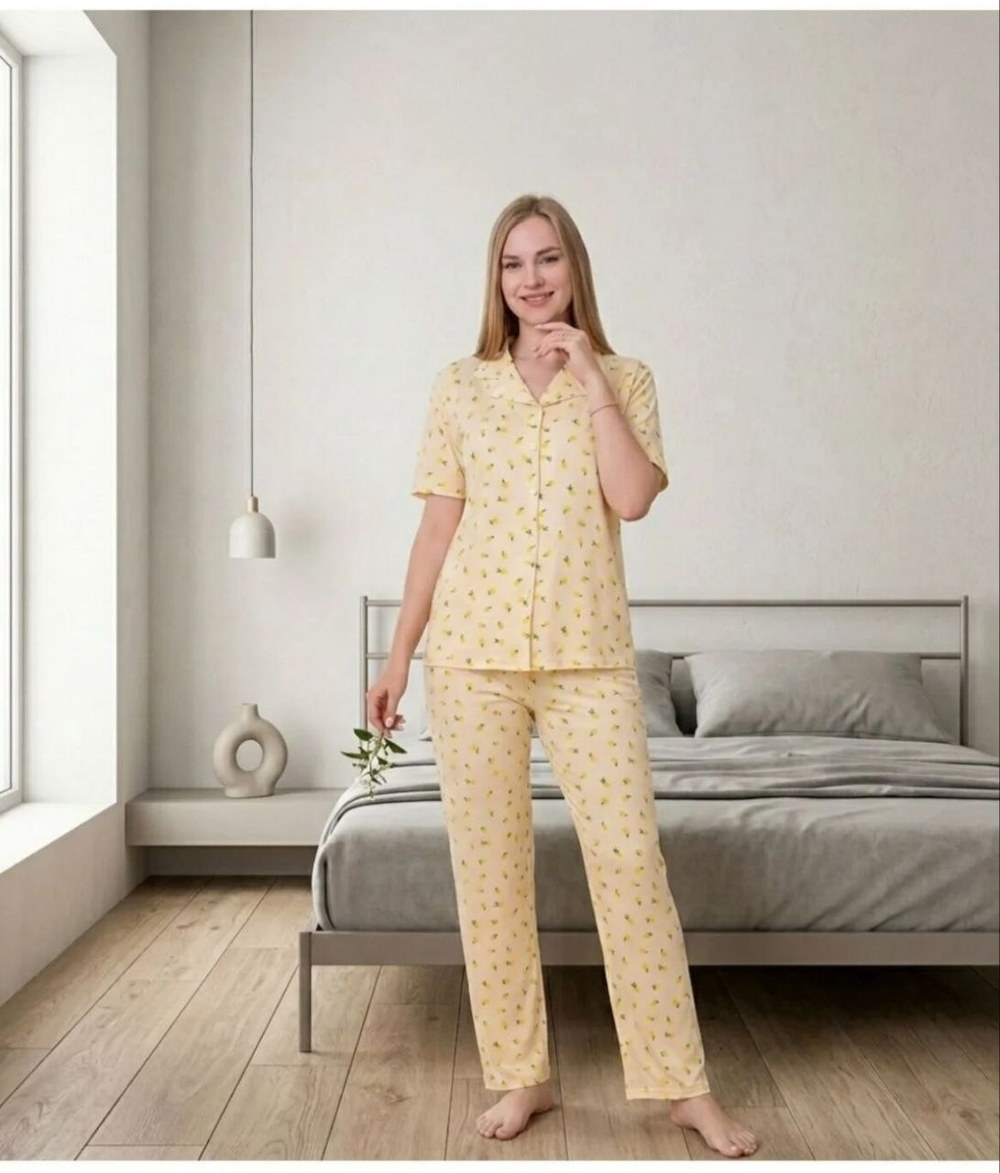 Manolya 1351 Milan Düğmelı Kısa Kol Pijama Takım KOD-2