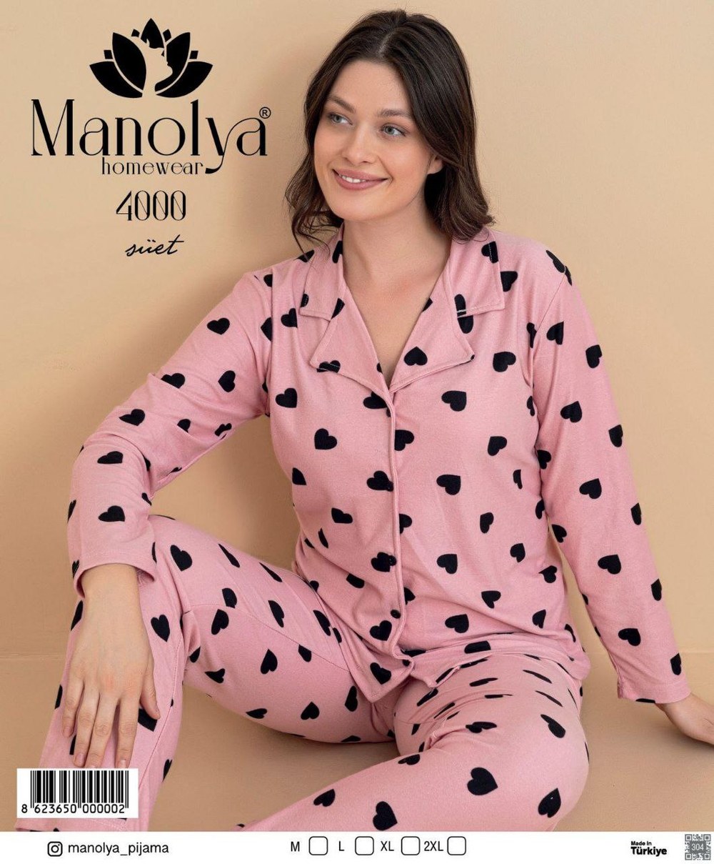 Manolya 4000 Süet Düğmeli Bayan Pijama Takım KOD-3