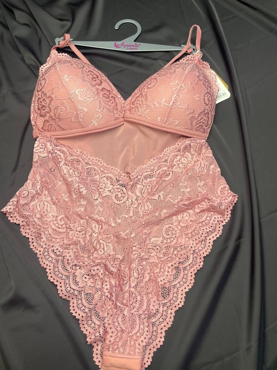 Aysemin 7046 Yarım Dolgu Balensiz Dantelli Badysuit PATLICAN MORU