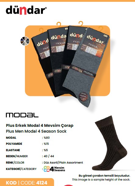 Dündar 4124 Erkek Modal 4 Mevsim Çorap ASORTİ