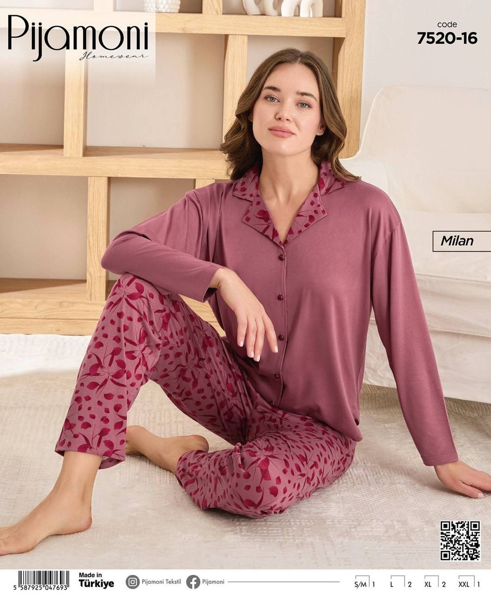 Pijamoni 7520 Milan Düğmeli Bayan Pijama Takım KOD-3