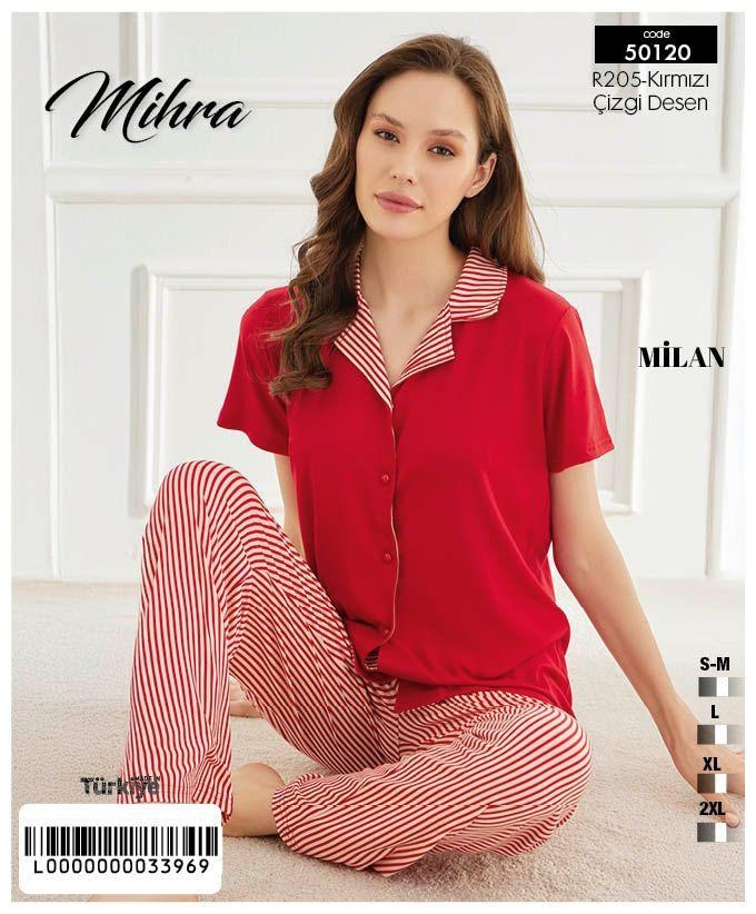 Mihra 50101-50120 Milan Kısakol Düğmeli Kadın Pijama Takımı KOD-2