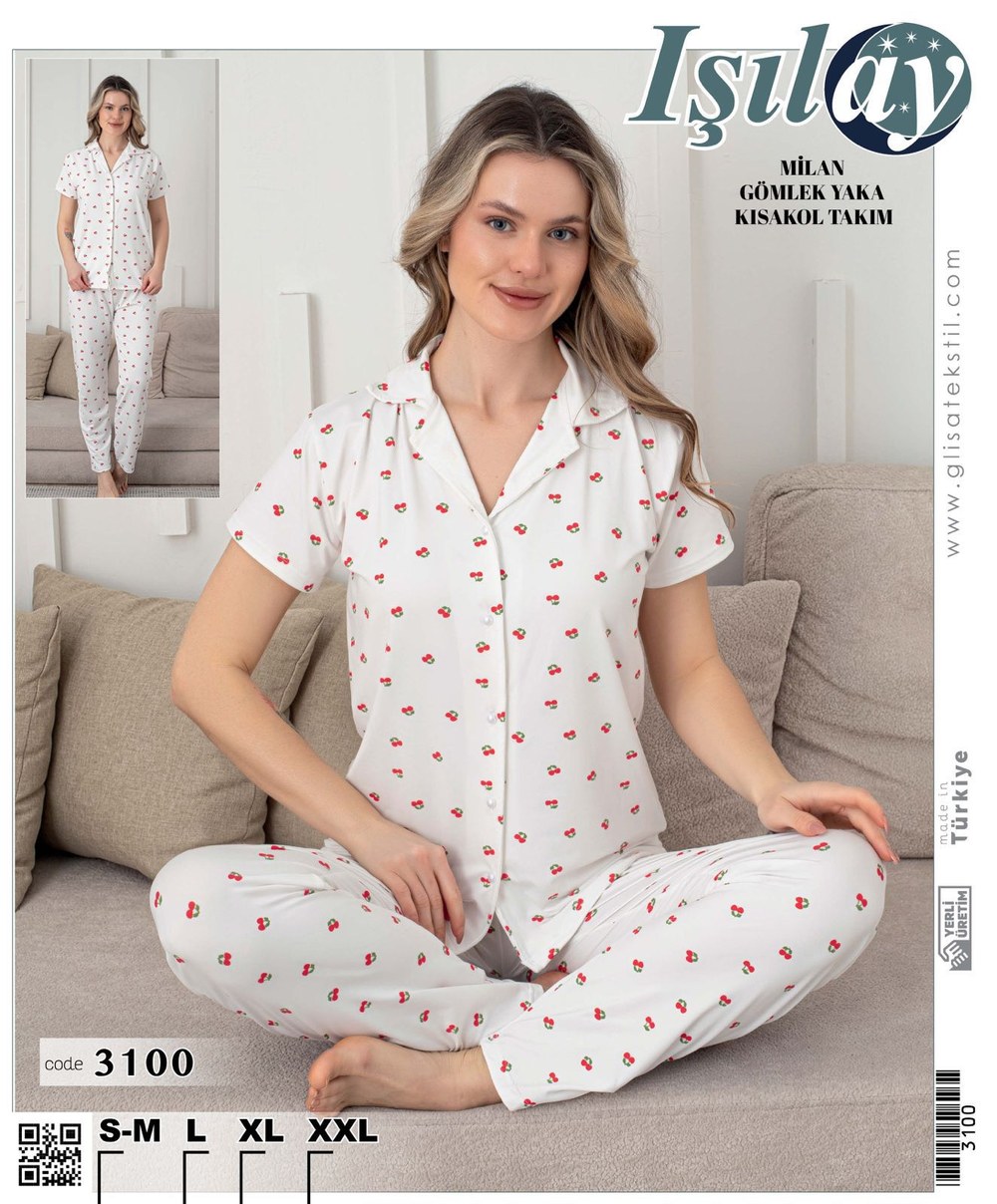 Işılay 3100 Milan Gömlek Yaka Kısa Kol Bayan Pijama Takım KOD-3