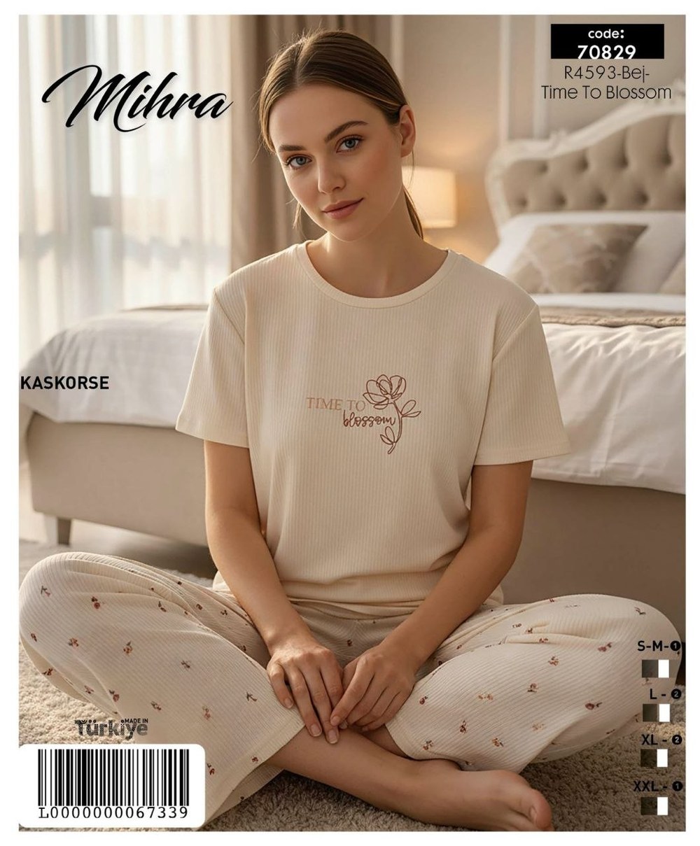 Mihra 70829 Kaşkorse Kısa Kol Pijama Takım KOD-4