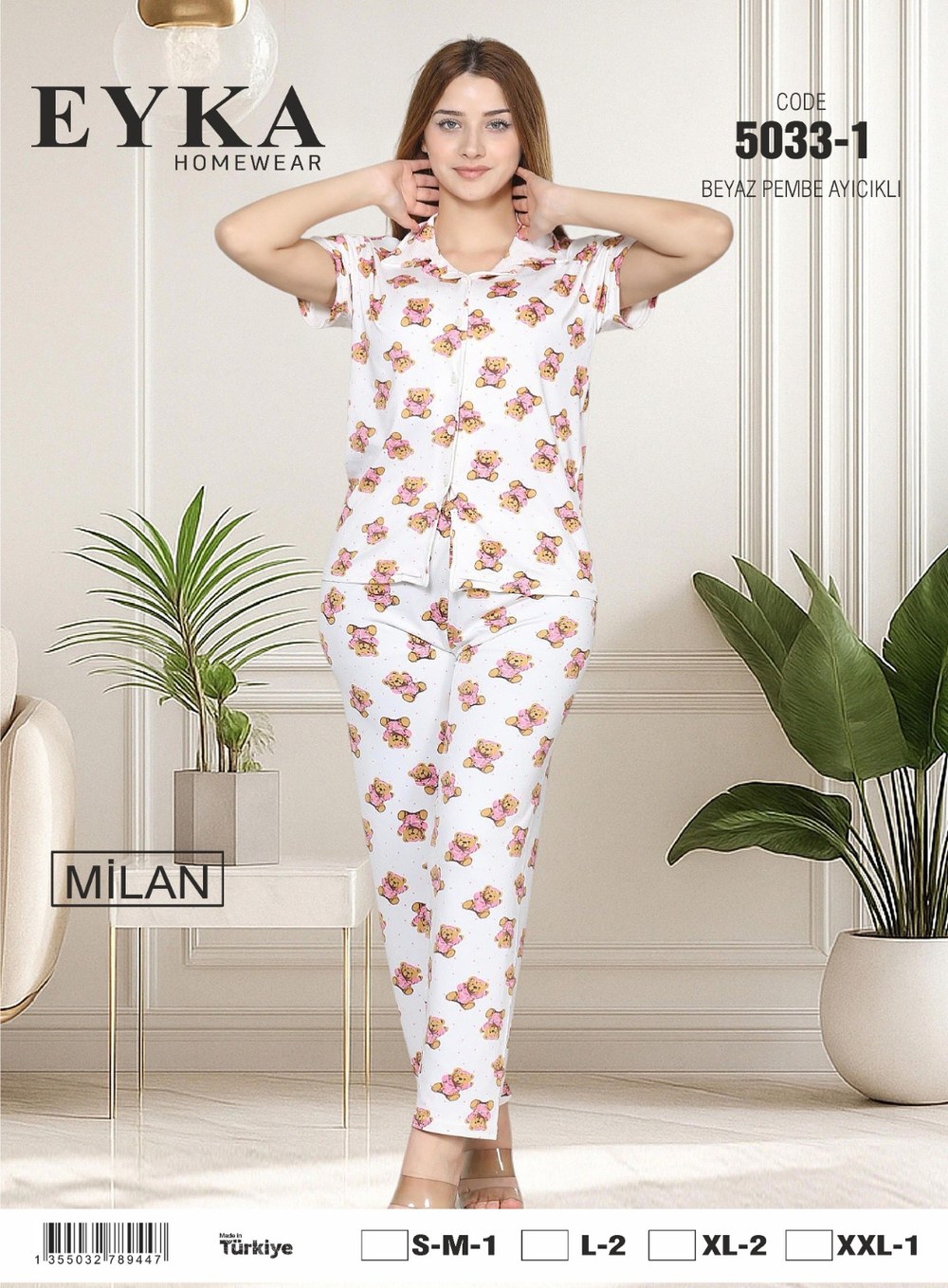 Eyka 5033 Milan Kısa Kol Düğmeli Pijama Takım KOD 18