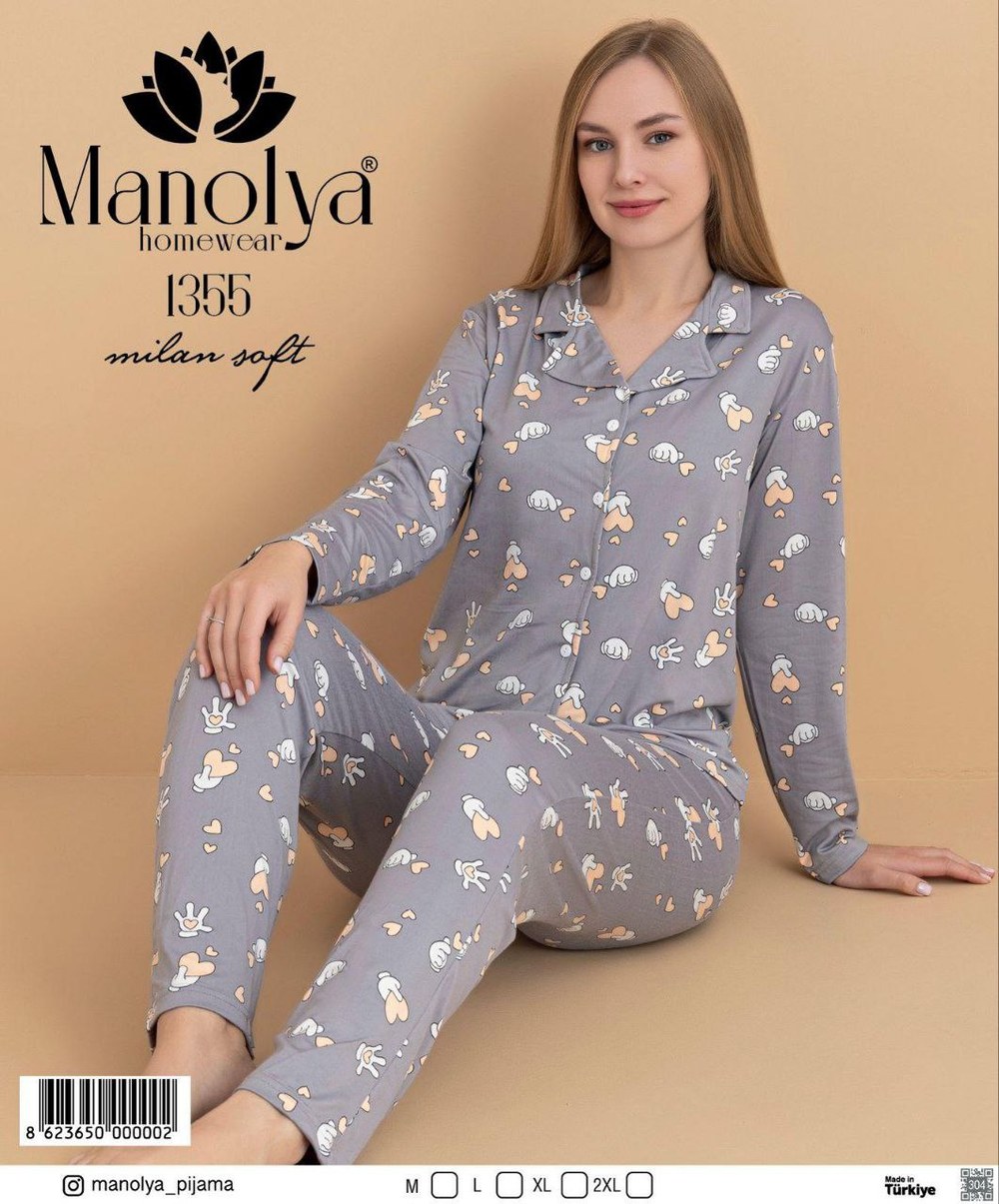 Manolya 1350 Milan Düğmeli Uzun Kol Pijama Takım KOD-2