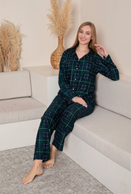 Sude P605 Süet Düğmelı Battal Bayan Pijama Takım KOD-1