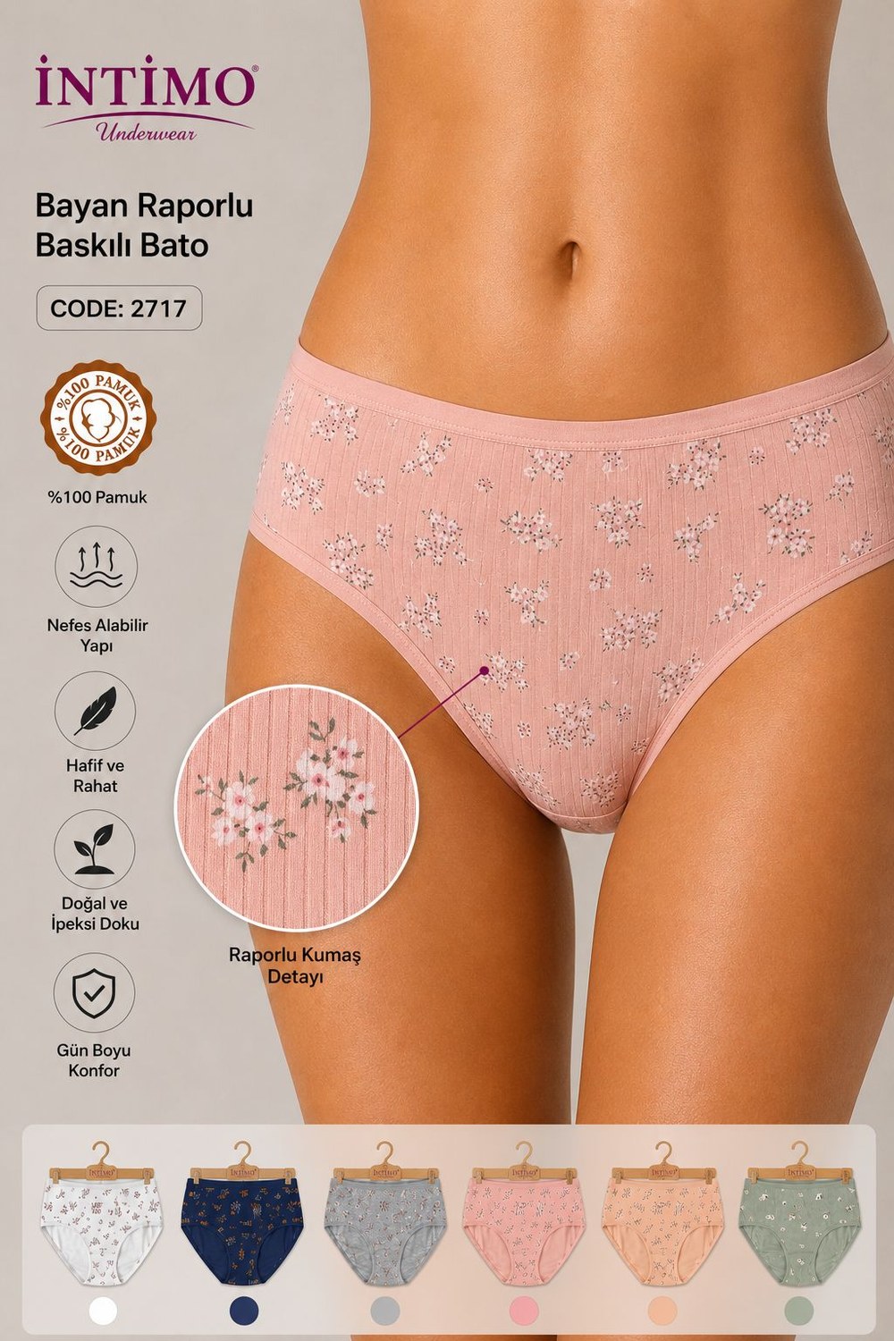 İntimo 2717 Raporlu Desenli Bayan Bato ASORTİ