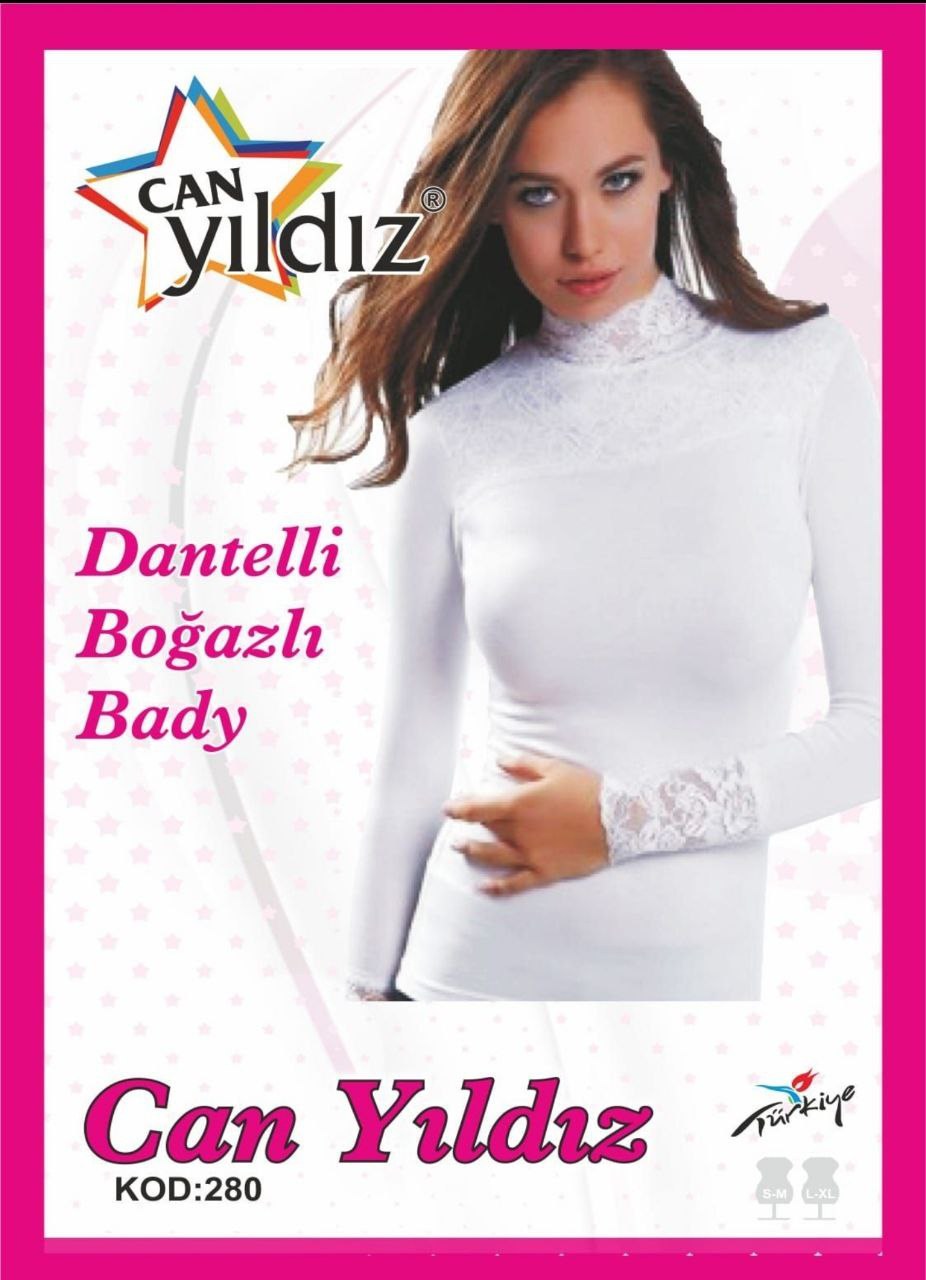 Can Yıldızı 280 Dantelli Boğazlı Bady FUŞE PEMBE