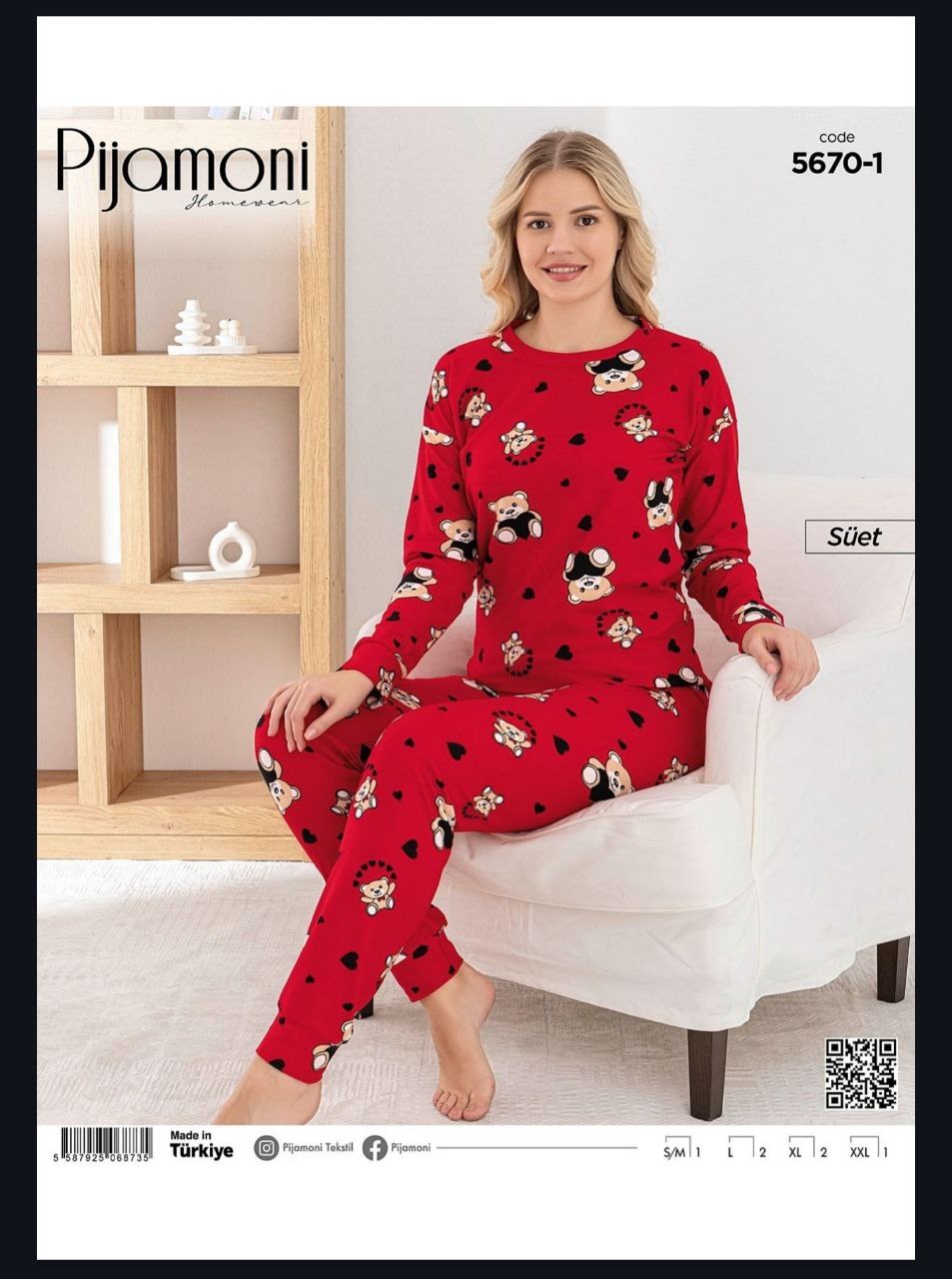 Pijamoni Süet Bayan Pijama Takım KOD-3