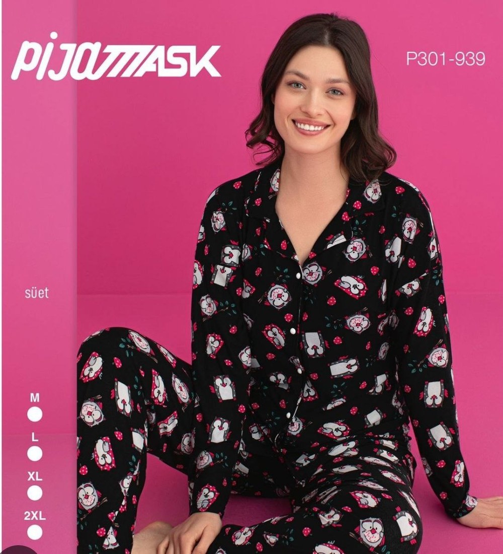 Pijamask 301 Mikro Süet Düğmelli Bayan Pijama Takımı KOD-1