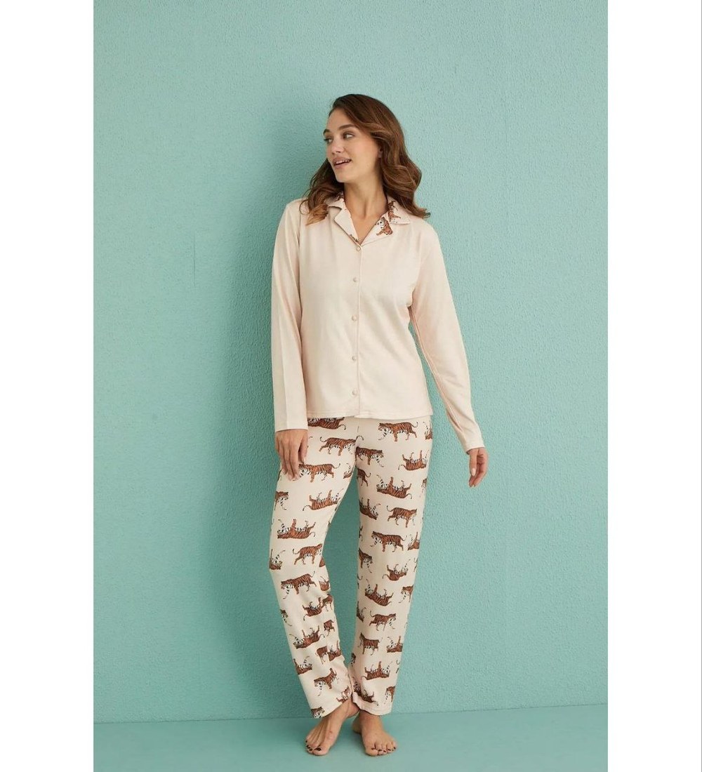 Mihra 14300 Thermal Uzun Kol Düğmelli Bayan Pijama Takım KOD-3