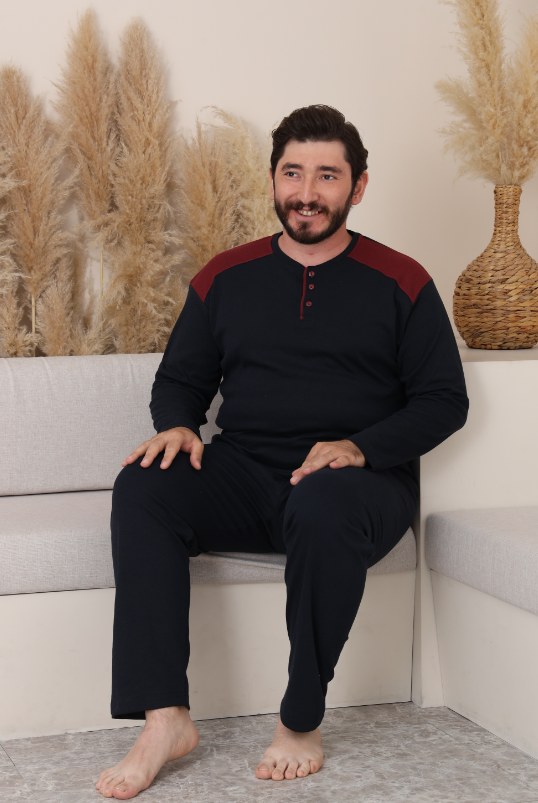 Glisa 8581 Süprem Düğmeli Uzun Kol Battal Erkek Pijama Takım KOD-4