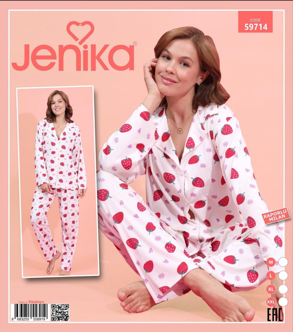 Jenika Raporlu Düğmelı Bayan Pijama Takım KOD-1