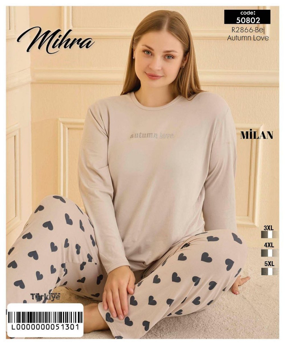 Mihra 50802 Milan Uzun Kol Bayan Battal Pijama Takım KOD-2