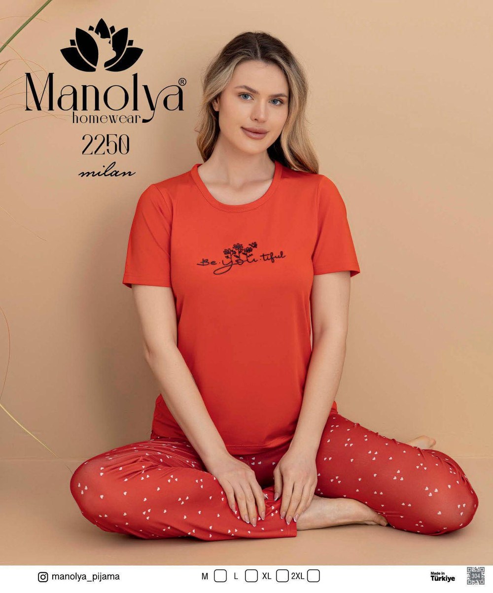 Manolya 2250 Milan Kısakol Altı Uzun Kadın Pijama Takım KOD-1