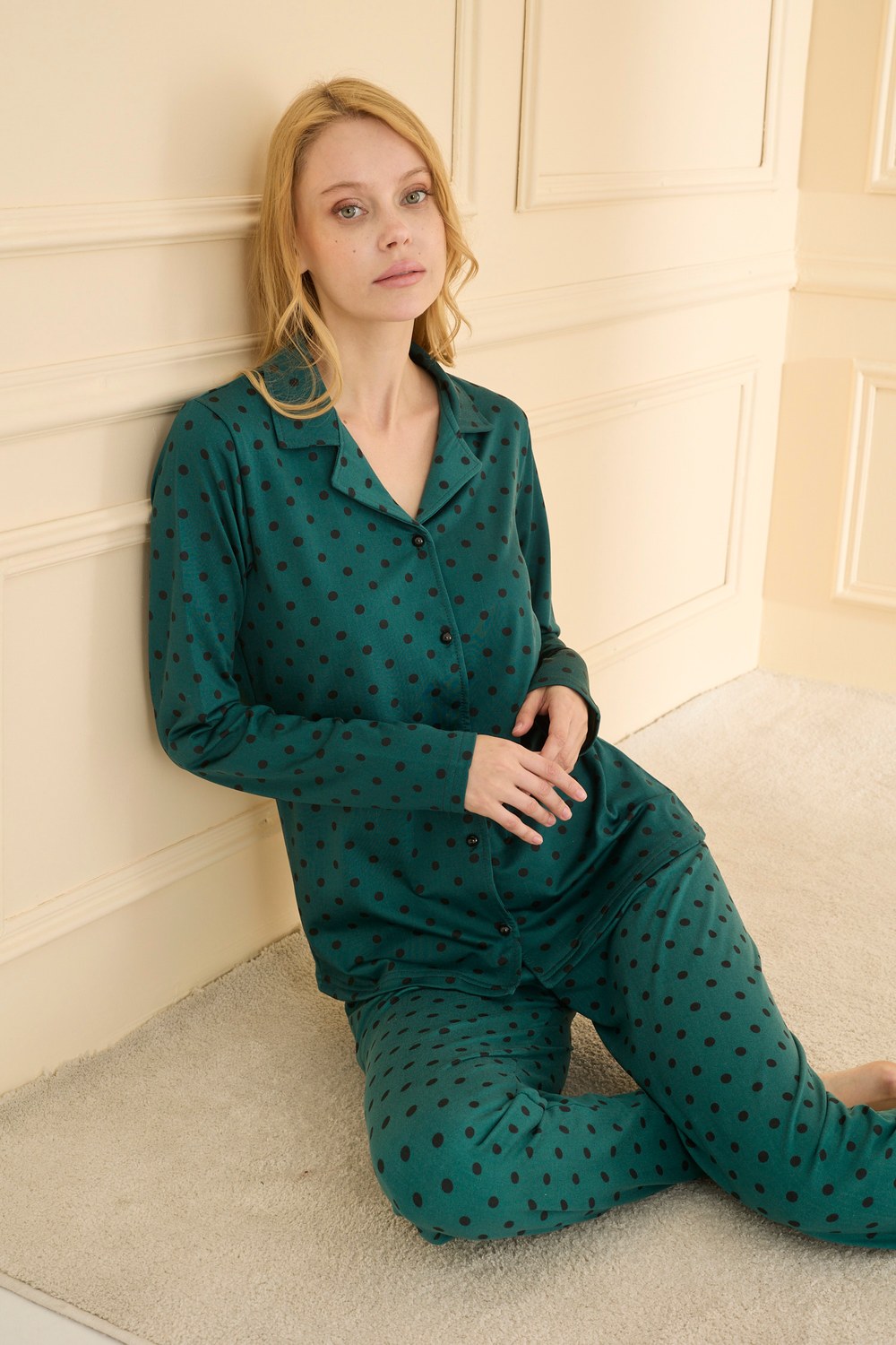 Mihra Sandy Uzun Kol Düğmeli Pijama Takımı 19103 + KOD-2