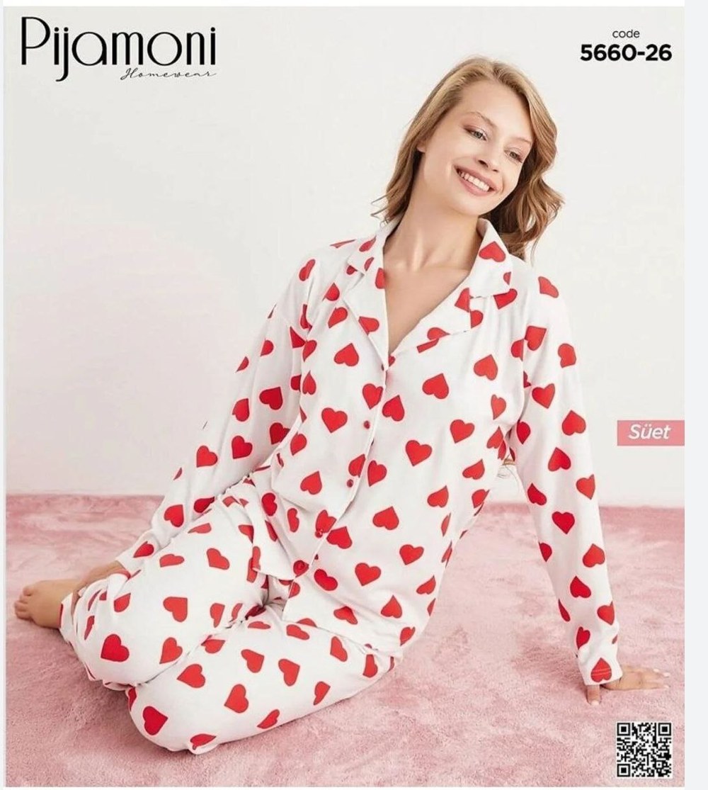 Pijamoni 5660 Süet Düğmelli Bayan Pijama Takım KOD-1