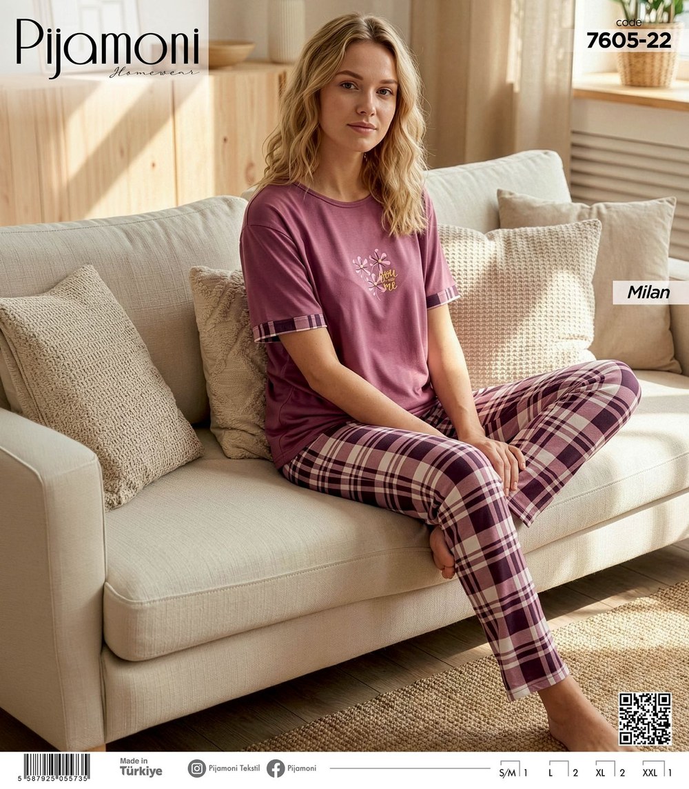 Pijamoni 7605 Milan Kısa Kol Bayan Pijama Takım KOD-3