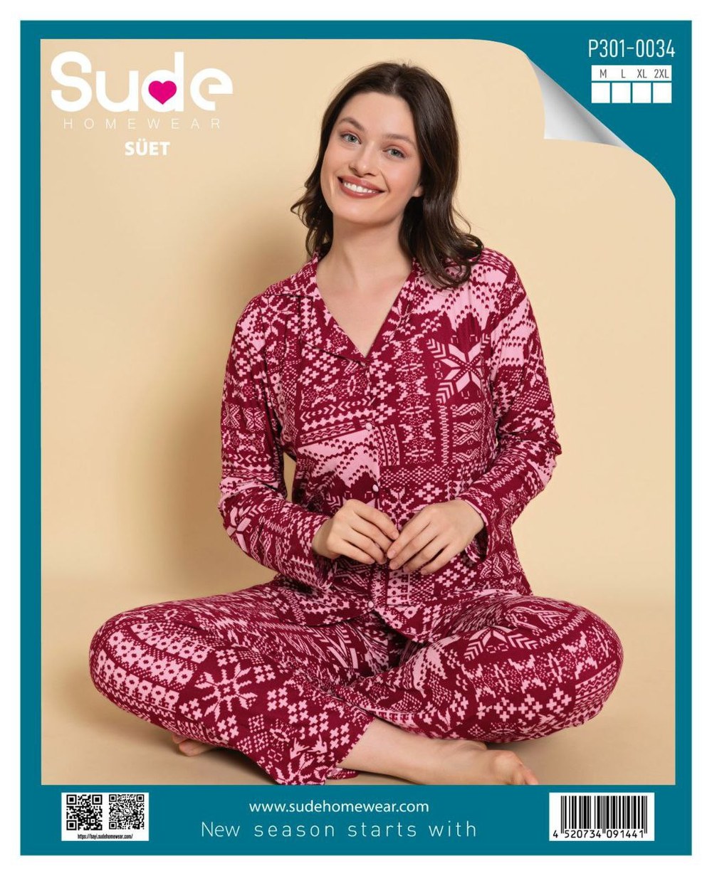 Sude Süet Düğmeli Pijama Takımı+ KOD-1