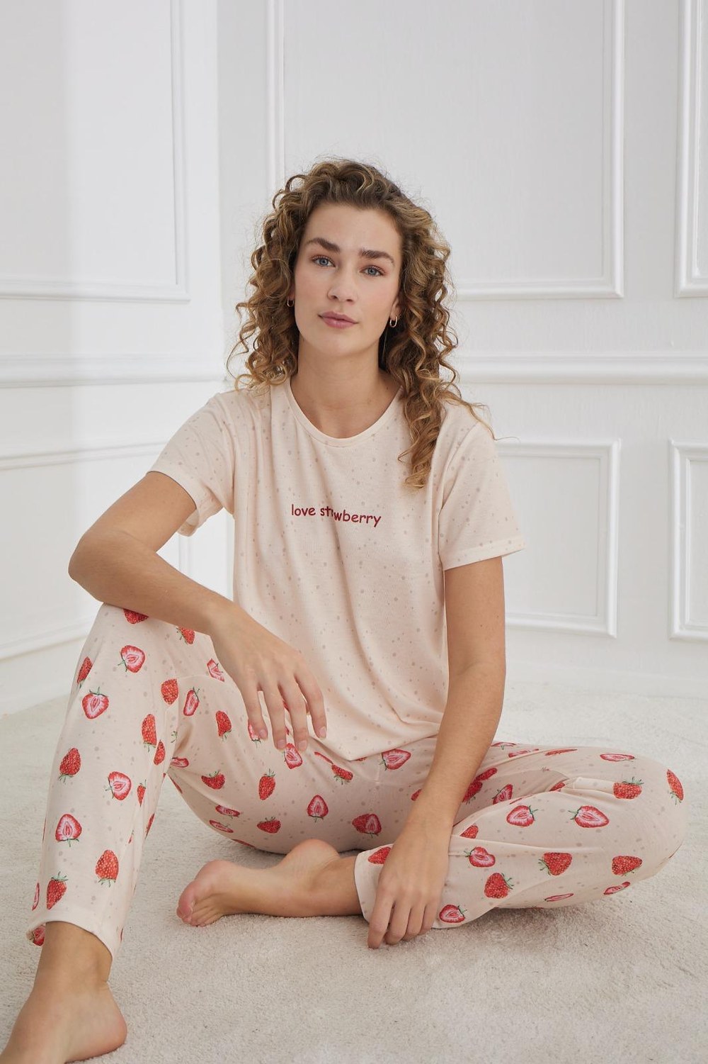 Mihra 70109 Likralı Süprem Kısakol Kadın Pijama Takım KOD-3