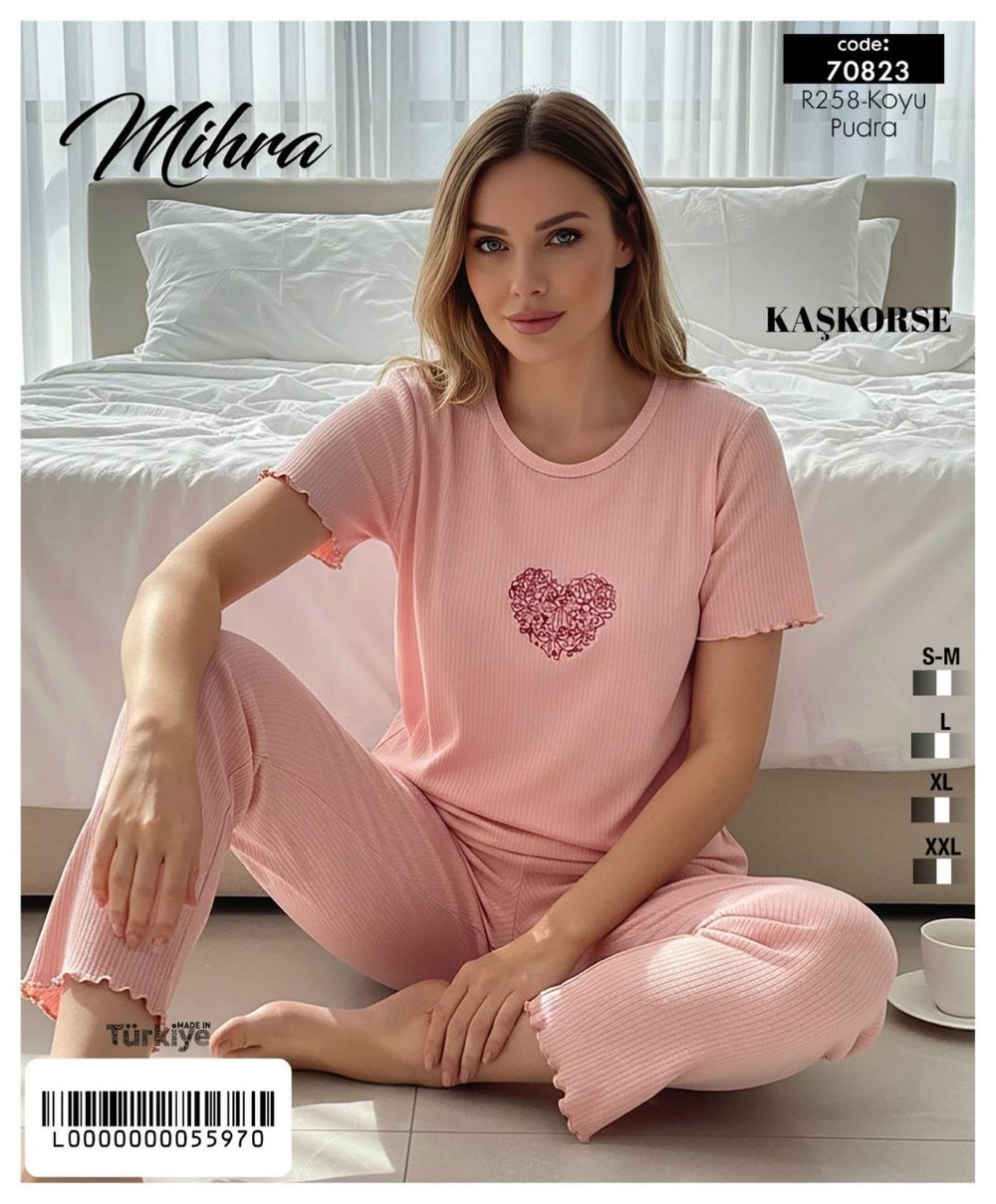 Mihra 70823 Kaşkorse Bayan Kısa Kol Pijama Takım KOD-1