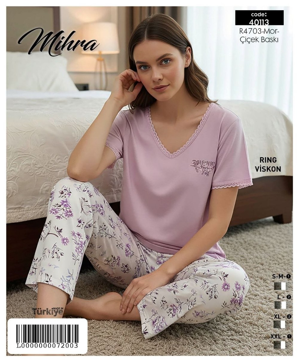 Mihra 40113 Rıng Viskon Kısa Kol Bayan Pijama Takım KOD-4