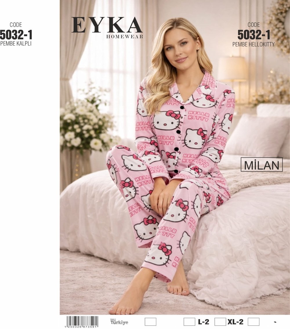 Eyka 5032-1 Milan Düğmeli Uzun Kol Bayan Pijama Takımı Kod
