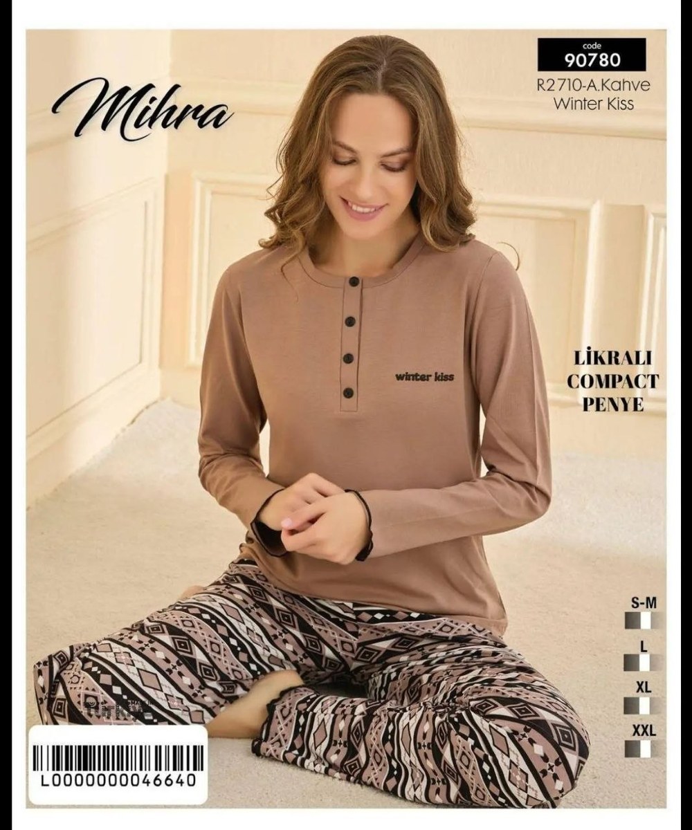 Mihra 90780 Likralı Compact Penye Uzun Kollu Bayan Pijama Takım Kod