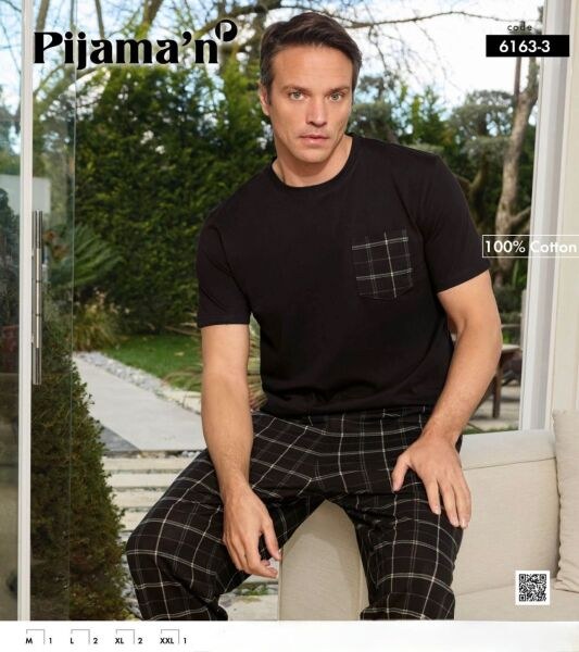 Pijaman 6163-3 Erkek Penye Kısa Kol Pijama Takım