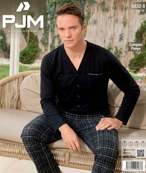 Pjm 6832-8 Erkek Compact Cepli Düğmeli Pijama Tk