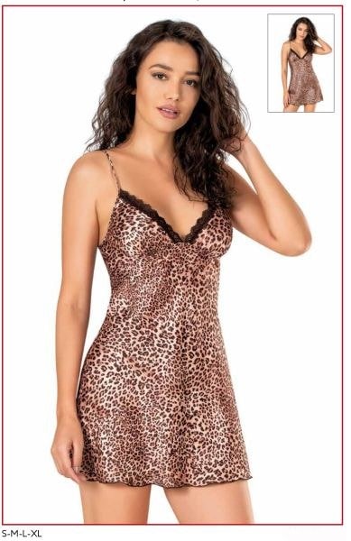 Primoda 8127 Saten Kısa Leopar Gecelik