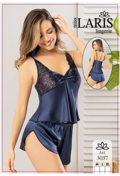 Miss Laris 3037 Saten Şort Takım Lacivert