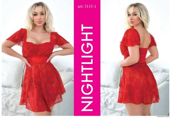 Nightlight 3115-1 Tül Fantazi Gecelik Kırmızı