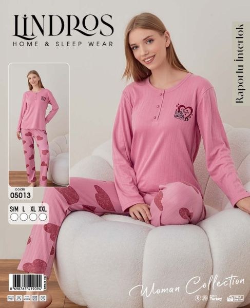 Lindros 05013 Raporlu İnterlok Pijama Takım