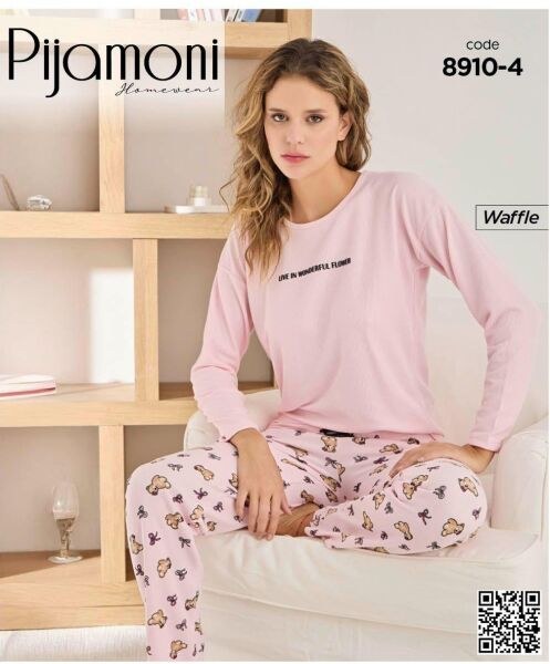 Pijamoni 8910-4 Bayan Waffle Pijama Takım