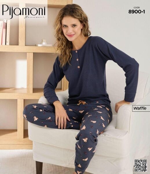 Pijamoni 8900-1 Bayan Waffle Pijama Takım