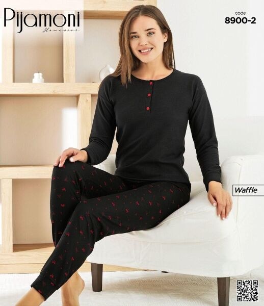 Pijamoni 8900-2 Bayan Waffle Pijama Takım